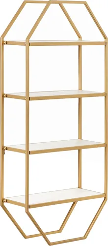 Vista 5 de Kate and Laurel Adela Modern Farmhouse - Estante plegable octágono; 19 x 41; marrón y negro antiguo; estante flotante geométrico único de 4 niveles