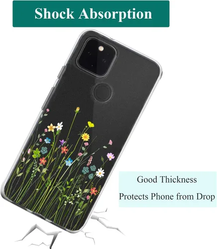 Vista 5 de Unov Pixel 5 - Funda transparente con diseño de TPU suave, absorción de golpes, diseño delgado en relieve, cubierta trasera protectora para Pixel 5