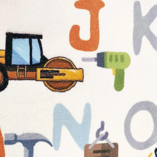 Vista 10 de Alfombra de construcción ABC de 3 x 5 pies para niños, alfombra de juego del alfabeto, alfombra de camión para dormitorio, juego de letras