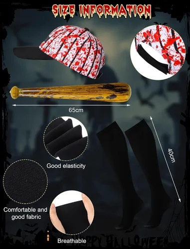 Vista 3 de 5 Pcs Halloween Zombie Costumes Scary Baseball Player Zombie Costume for Boys Kids Children Halloween Party Costumes