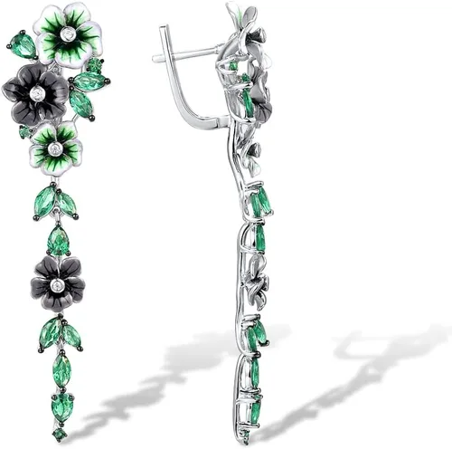 Vista 2 de Santuzza Pendientes de plata de ley con diseño de espinela verde y flor de peonía para mujer