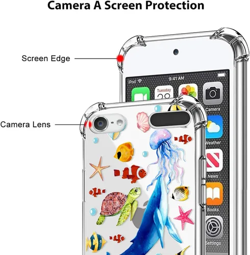 Vista 2 de ZIYE Funda compatible con iPod Touch de 7ª generación, funda transparente para iPod Touch 6 5, protector de pantalla, a prueba de golpes, para iPod