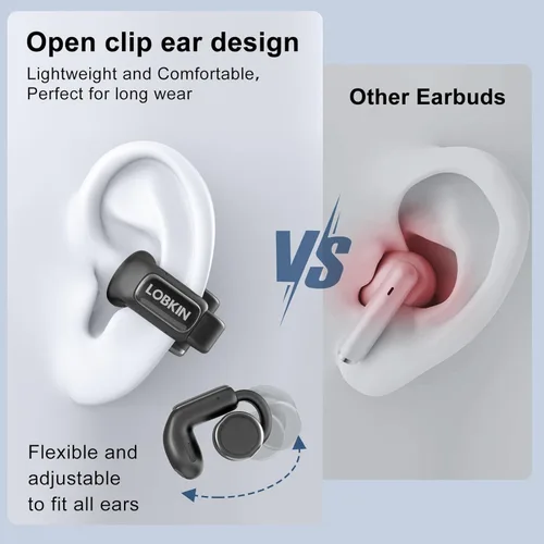 Vista 5 de LOBKIN Auriculares abiertos con clip, inalámbricos Bluetooth 5.4, adaptativos, cómodos, con micrófono, 4 GB de almacenamiento, ligeros, IPX5