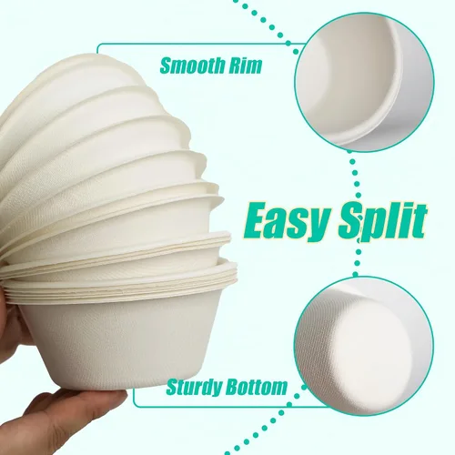 Vista 5 de JINVOGREEN 1000 cuencos de papel de 8 onzas, cuencos desechables compostables a granel, cuenco de bagazo biodegradable resistente para aperitivos