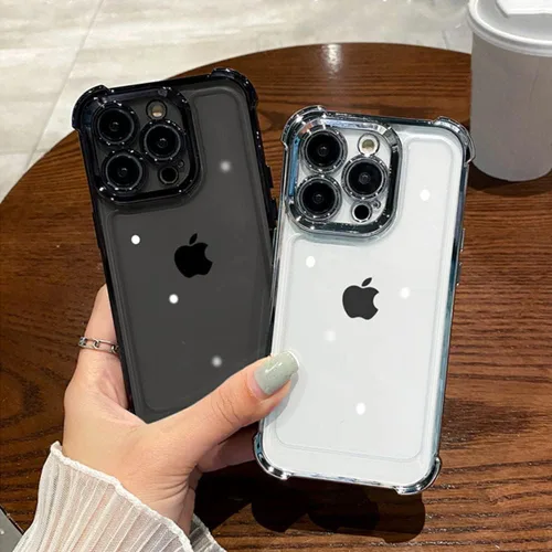 Vista 2 de Casechics Funda compatible con iPhone, protector de esquina galvanizado de cristal, transparente, suave, a prueba de golpes, color negro, iPhone 11