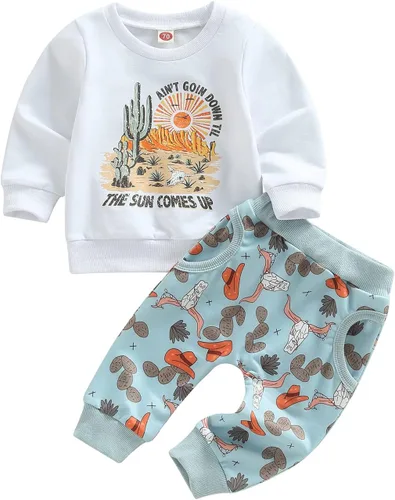 Vista 13 de Ropa para bebé niño, sudadera de manga larga con cuello redondo y estampado de vaca, pantalones largos para correr, otoño, invierno, traje