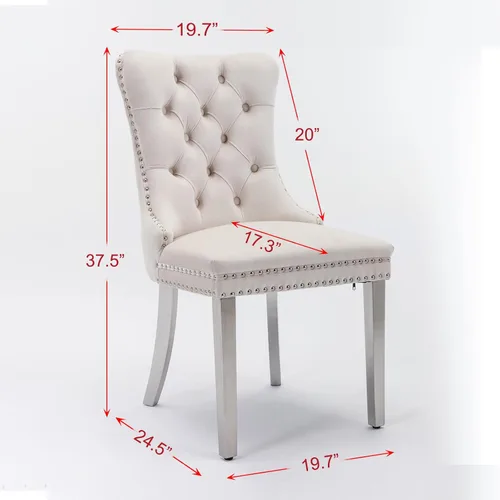Vista 3 de Parson's Chairs - Silla de comedor tapizada de terciopelo de madera maciza con patas chapadas de acero inoxidable cromado, ribete de cabeza de clavo
