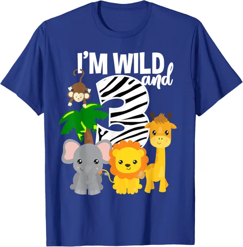 Vista 21 de Camiseta de cumpleaños con temática de zoológico de I'm Wild and 3, Negro, S