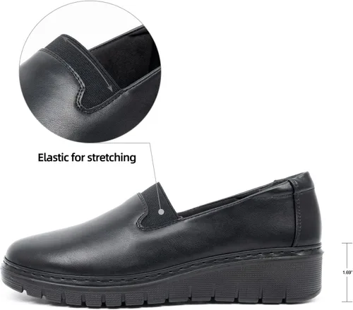 Vista 2 de VJH confort Mocasines de mujer con punta redonda para caminar cómodos, con soporte de arco (negro, 9), Negro