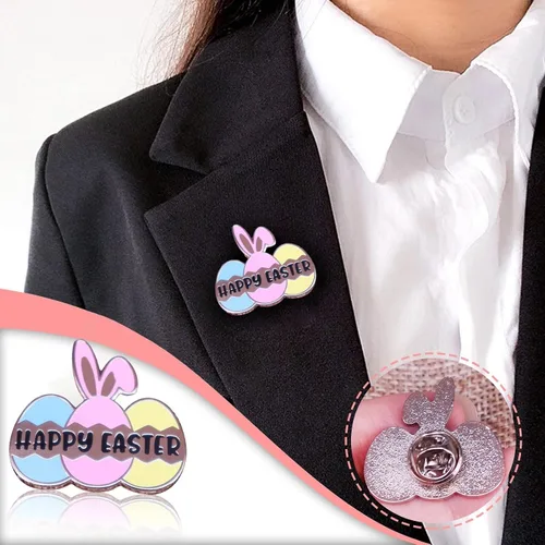 Vista 3 de Broche de rosa para mujer, pasador esmaltado de Pascua con diseño de conejito de huevos de Pascua, bonita decoración de dibujos animados, joyería