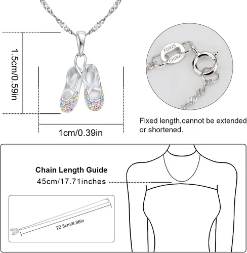 Vista 5 de 925 Sterling Silver Dance Recital Gifts for Girls Ballerina Necklace Jewelry Cubic Zirconia Ballet Slippers Shoes Necklace for Women Teen Little