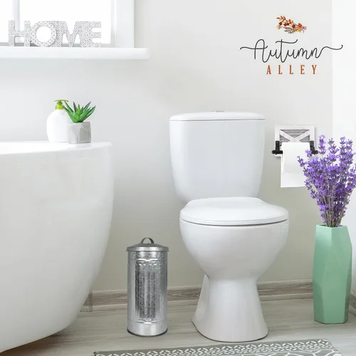 Vista 5 de Autumn Alley Farmhouse - Soporte organizador de papel higiénico de metal galvanizado con tapa, se adapta a 3 megarrollos, soporte de almacenamiento