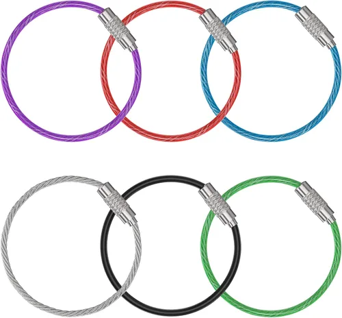 Vista 8 de Uniclife 4 Inch Wire Keychain Cable Large Stainless Steel Key Ring Loop Holder for Luggage Tag Keeper for Travel