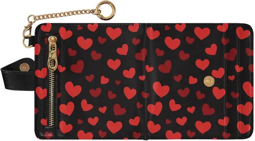 Vista 5 de Red Heart Black - Cartera para mujer, con bloqueo RFID, pequeña, delgada, tarjetero, plegable, compacta, de piel sintética, con bolsillo