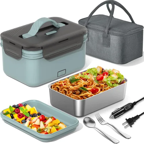 Vista 3 de WisaKey Lonchera eléctrica con calentador de alimentos, 60/80/100 W, para adultos, para automóvil, camión, 12 V/24 V/110 V/220 V, caja de almuerzo