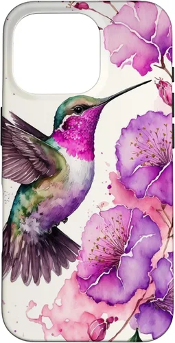 Vista 20 de Hummingbird Floral Watercolor Pink Purple Paint Flowers Case for iPhone 17