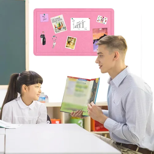 Vista 5 de Vuzvuv - Tablón de anuncios de corcho de visión grande de 28 x 16 pulgadas, color rosa para oficina en pared Compact Soft Felt Pin Board, 28x16in