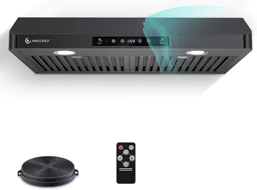 Vista 13 de AMZCHEF Campana extractora de acero inoxidable de 30 pulgadas, ventilador Negro