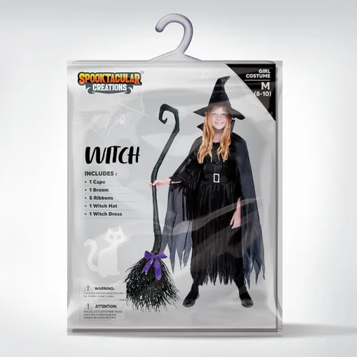 Vista 6 de Disfraz clásico de bruja malvada gótica, bruja negra para Halloween
