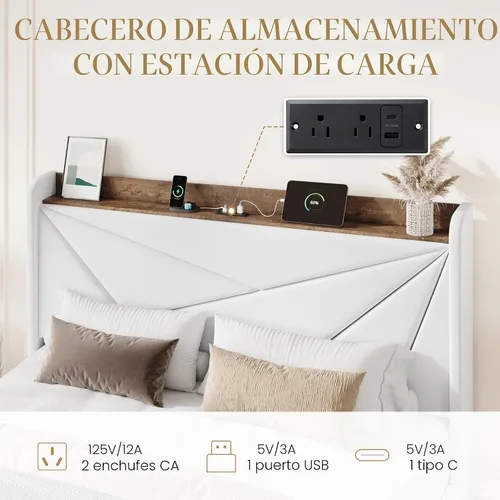 Vista 4 de SHA CERLIN Base de cama Queen con 3 cajones, puertos de carga USB y Type-C, cama de plataforma tapizada de terciopelo con cabecera de almacenamiento