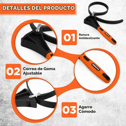 Vista 4 de Juego de llaves de correa de 2 piezas, llave de filtro de aceite de goma ajustable, diámetro máximo de 4" y 6", juego de abridor de frascos, llaves