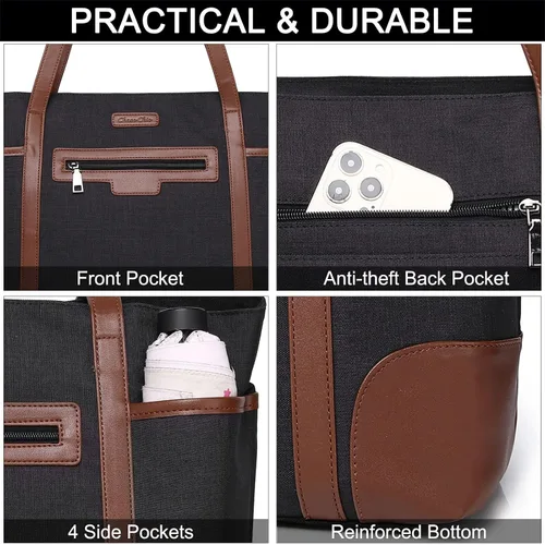 Vista 4 de ChaseChic - Bolsa para laptop para mujer, impermeable, clásica, para profesores, de 15.6 pulgadas, con correa de equipaje Negro y marrón: 15.6
