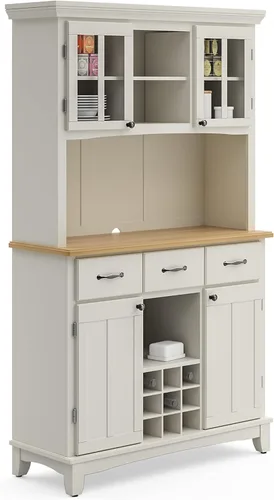 Vista 24 de Homestyles Buffet de Buffets Servidor Blanco Roto con Hutch y Tapa de Madera Natural