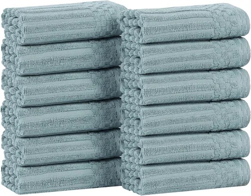 Vista 75 de Superior Juego de 6 toallas de algodón sólido y acanalado, toallas de cara de 13 x 13 pulgadas, toallas de mano de 16 x 28 pulgadas, toallas de baño