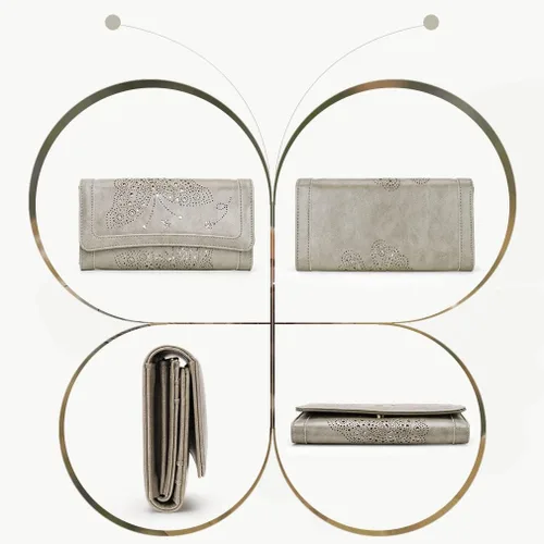 Vista 4 de Aphison - Cartera larga de cuero suave RFID para mujer, con caja de regalo