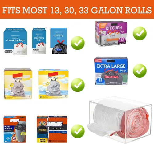 Vista 3 de Dispensador de bolsas de basura extra grande con tapa, soporte de acrílico apilable para bolsas de basura debajo del fregadero, montado en la pared