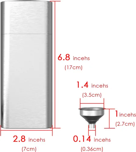 Vista 4 de Linkidea Petaca de acero inoxidable de 2 onzas con tubo de cigarro y embudo, funda de viaje portátil para calibre 50, regalo para hombres (plateado)