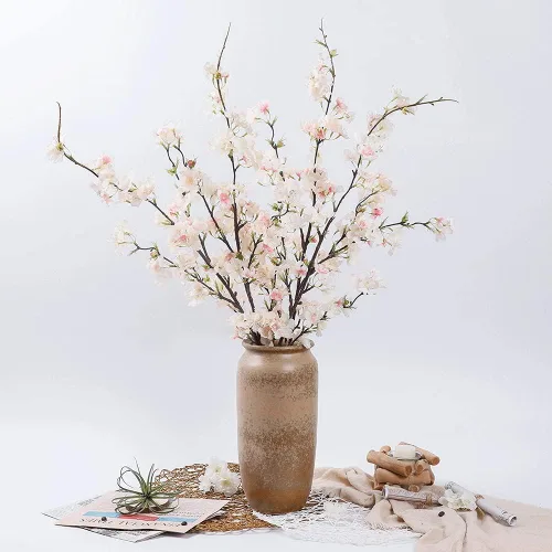 Vista 2 de LESING 4 tallos artificiales de flor de cerezo de 41.4 pulgadas, tallos largos realistas de seda falsa, ramas de flores artificiales para mesa