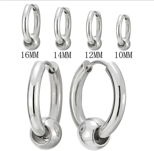 Vista 2 de Aretes de aro con bisagras de acero inoxidable para hombres y mujeres, 2 piezas