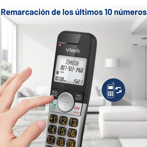 Vista 10 de VTech Teléfono inalámbrico con pantalla grande y botones grandes, DECT 6.0 con identificador de llamadas/llamada en espera, altavoz dúplex completo