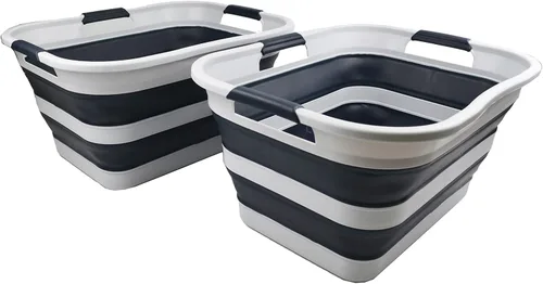 Vista 11 de SAMMART Cesta de lavandería de plástico plegable de 30 L (8 galones) Contenedor de almacenamiento plegable y organizador-Tina de lavado portátil