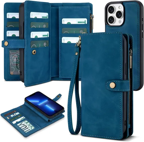 Vista 21 de TwoHead Funda tipo cartera para iPhone 12 Pro Max con tarjetero, funda magnética desmontable para teléfono 12 Pro Max, piel sintética, a prueba
