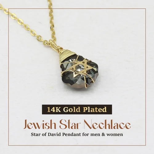 Vista 26 de Collar de estrella de David para mujeres y hombres, collar de estrella judía relleno de oro de 14 quilates, collar de Israel