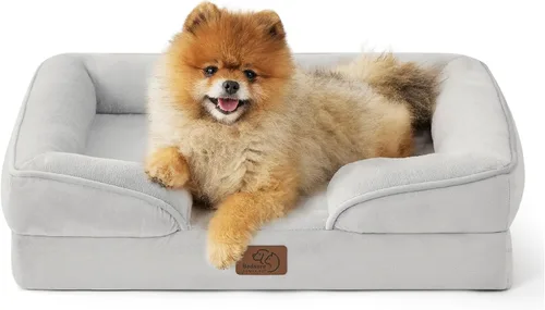 Vista 95 de Bedsure - Cama para gatos de interior, sofá cama lavable para perros muy pequeños, espuma de soporte con funda extraíble y lavable, forro Gris