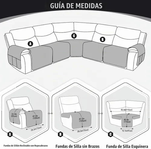 Vista 5 de KinCam Fundas impermeables para sofá modular reclinable, fundas de sofá reclinable de gran tamaño para sofá en forma de L, funda de sofá