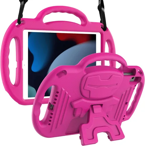 Vista 12 de LTROP Funda para niños para iPad de 9ª/8ª/7ª generación de 10.2 pulgadas con correa de hombro, funda a prueba de golpes ligera con asa y soporte Azul