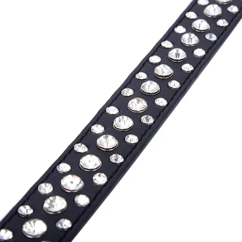 Vista 4 de Dogs Kingdom Collares de cuero con diamantes de imitación personalizados de 10 a 24 pulgadas de longitud, para razas pequeñas y medianas, color Negro