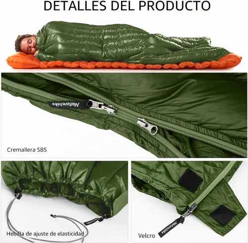 Vista 6 de Naturehike Ultralight Backpacking RDS Down Sleeping Bag for Adults, 650 Fill Power Sleeping Bag for 42/52℉, 20oz Compact Lightweight Sleeping Bags
