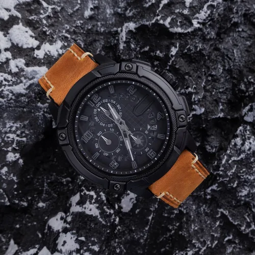 Vista 4 de Marrón 0.866 in Cuero Genuino Reloj Banda de reloj de la vendimia bronceado aceite Correa de reloj para los hombres con hebilla de acero inoxidable