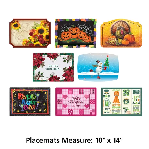 Vista 2 de Hoffmaster 857208 Manteles individuales de celebración de temporada de otoño e invierno, 8 diseños diferentes en cada caja, 9.75 x 14 pulgadas