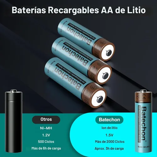 Vista 7 de Batería AA recargable de litio con cargador, paquete de 8 baterías de litio AA recargables, baja autodescarga y larga duración de hasta 2000 ciclos