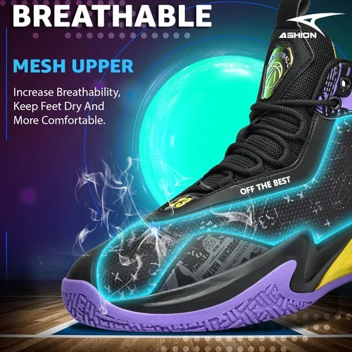 Vista 3 de ASHION Zapatos de baloncesto para hombre, antideslizantes, zapatos deportivos profesionales de baloncesto para hombre