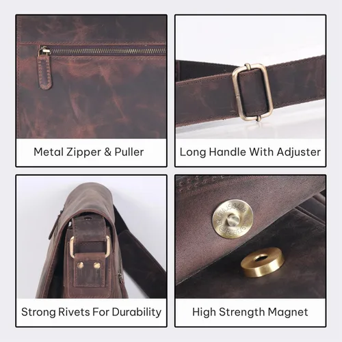 Vista 7 de VALENCHI Bolsa tipo mensajero de cuero de grano completo para laptop de 15.3 pulgadas para hombres y mujeres, compartimento acolchado para laptop