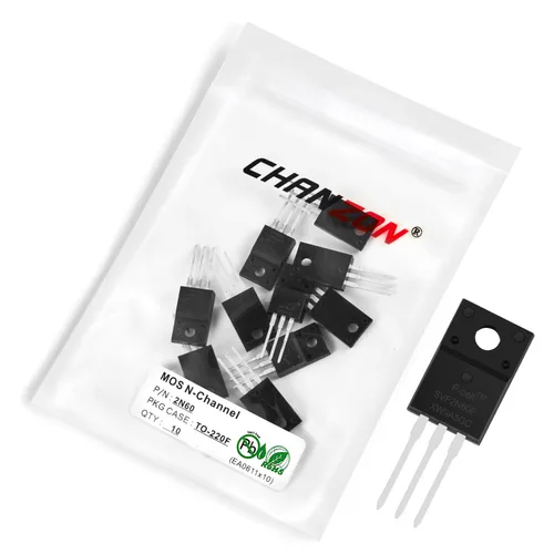 Vista 70 de Chanzon 2N60 TO-220AB NMOS MOS N-Channel Power MOSFET Transistor, alto voltaje y corriente nominal, (paquete de 10 unidades)