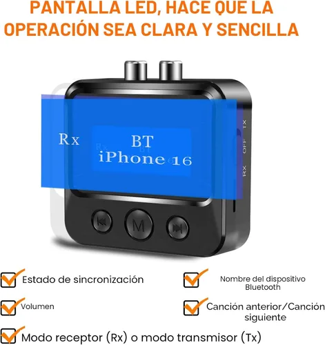 Vista 3 de Transmisor y receptor Bluetooth para TV, adaptador de audio para sistema estéreo doméstico con RCA, AUX de 3.5mm y pantalla, transmisor Bluetooth