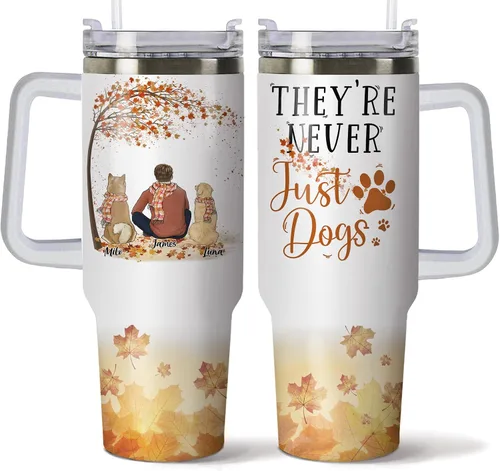 Vista 15 de Gossby Vaso personalizado de 40 onzas con asa y tapa, regalo personalizado para papá para hombres con diseño, nombre, vaso aislado de acero Hombre